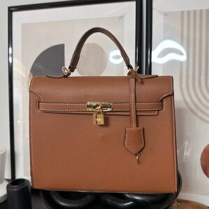 Brown Handbag with Gold Accents